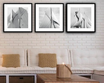 Sails of old sailing ships set of 3 framed art prints - Historical black and white photographs