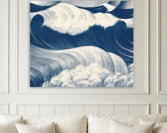 Blue Wave 1917 – Abstract Canvas Painting Blue and White | Historical Wave Art | Maritime Vintage Gallery Wall Art