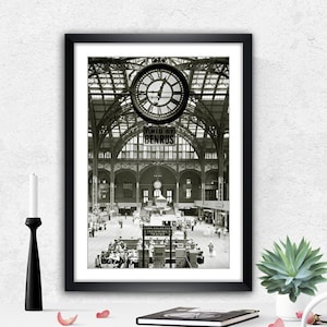 New York, Uhr Penn Station, Kunstdruck Poster ungerahmt, Vintage Style, Schwarz weiß Fotografie, Architektur, Bahnhof - Geschenke