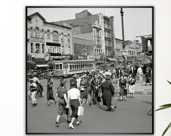 Shopping in New York, Menschen in der Stadt  1938 - Kunstdruck Poster - Mode Vintage Art, shabby - Historische Fotografie -  Geschenk
