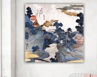 Canvas picture landscape Fuji Japanese art wall picture print vintage pictures woodcut abstract large format gifts