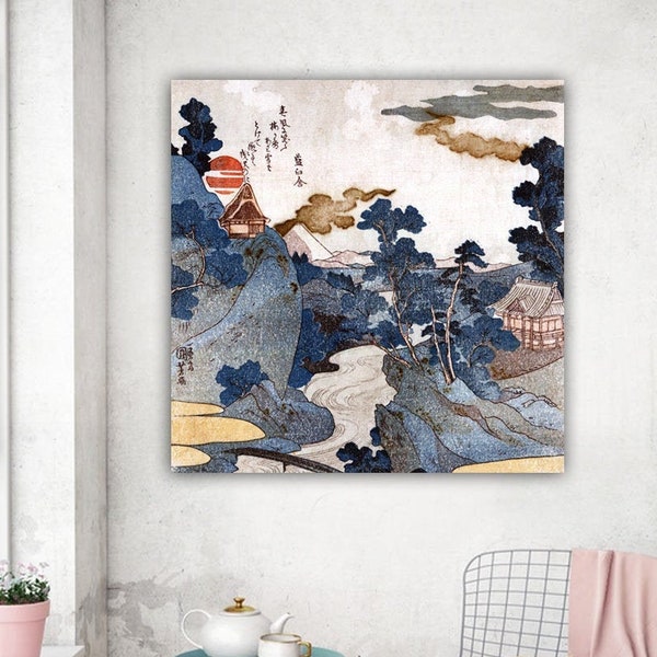 Leinwandbild Landschaft Fuji Japanische Kunst Wandbild Druck Vintage Bilder Holzschnitt abstrakt Großformat Geschenke