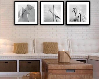 Sails of old sailing ships, set of 3 framed art prints - Historical black and white photographs