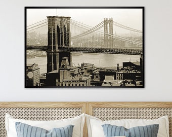 Brooklyn Bridge New York 1908 ART PRINT Poster historical black and white photography sepia vintage pictures