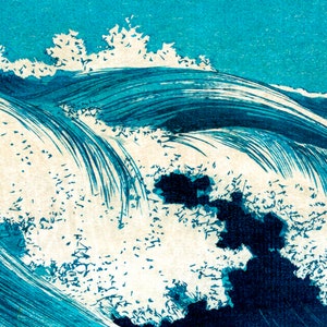 Leinwandbild Ocean Waves, Japanese Art, Abstrakt, Meer, Blau Weiß, Kunst, Holzschnitt um 1900, Großformat, Panorama Reproduktion Druck Bild 3