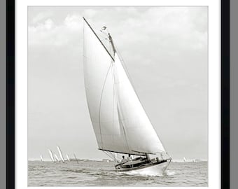Sailboat on the sea 1901 Regatta Nautical maritime - Art print framed in various sizes - Vintage Historical Photography Wall Picture