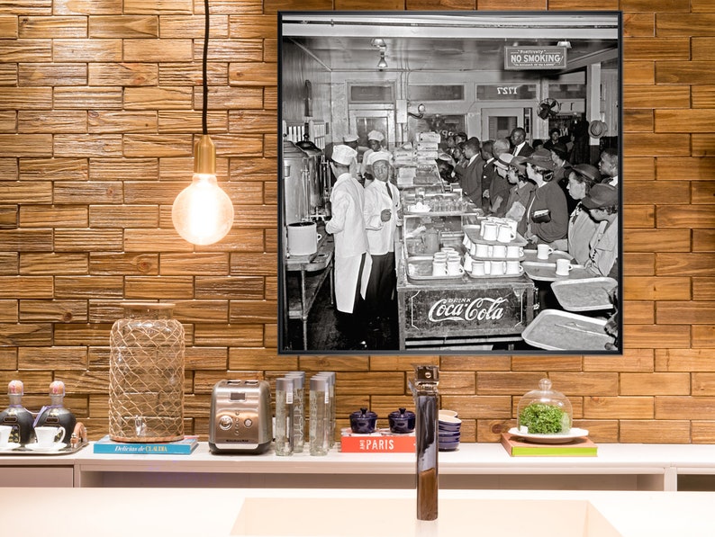 1930s Many people in the Cafe Bistro Canteen New York 1937 Art Print Poster Vintage Historical Black and White Photography image 4