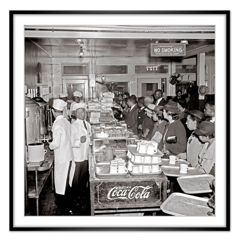 30er Jahre Viele Menschen im Cafe Bistro Kantine New York 1937 Kunstdruck Poster Vintage Historische Schwarz weiß Fotografie Bild 5