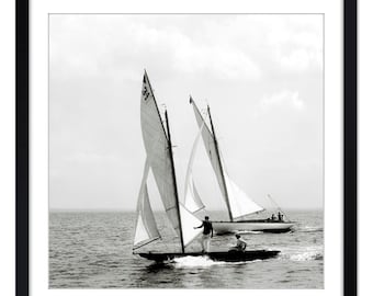 Sailboats on the sea 1897 Regatta Nautical maritime - Art print framed in various sizes - Vintage Historical Photography Wall Picture