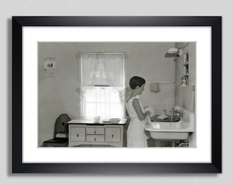 Art Deco In the Kitchen Art Print Poster Framed 39 x 29 cm Black White Photography Wall Picture Framed Pictures Vintage Art Gifts