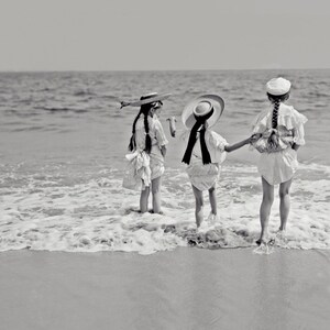 Children by the sea ART PRINT poster unframed maritime historical black and white photography vintage art picture wall decoration, gift for women image 2
