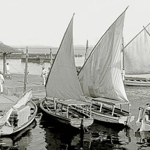 Sailboats in the harbor of San Juan around 1902 ART PRINT Historical black and white photography vintage fine art print maritime sea reflection image 2