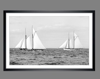 Sailboats at sea 1901 | Framed fine art print | Historical sailing regatta | Vintage wall art | Maritime photography | Nautical