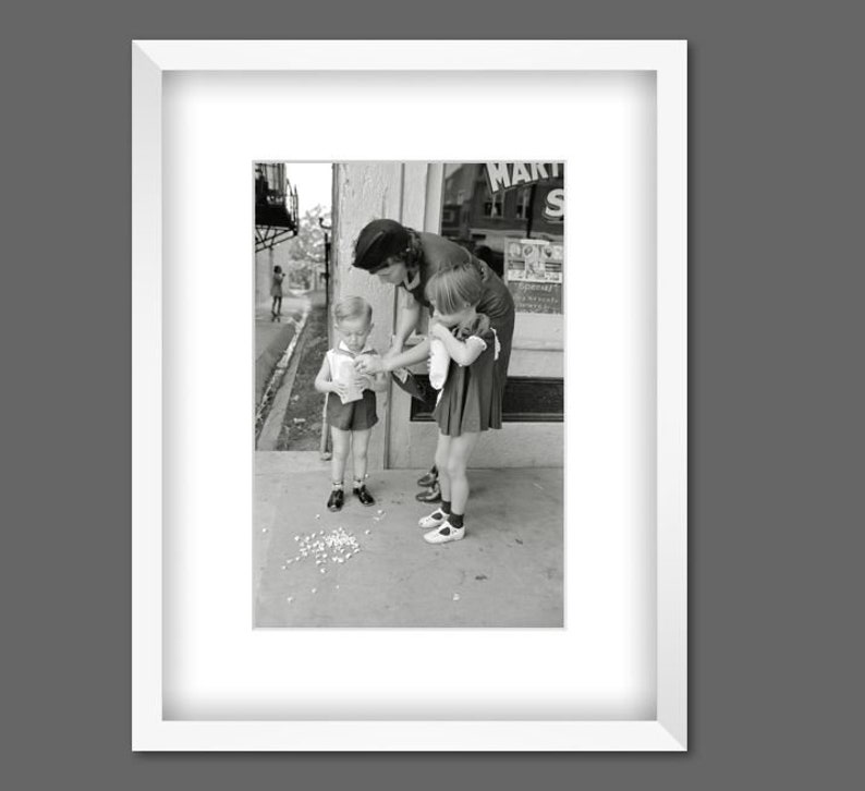 Popcorn children and mother ART PRINT Poster unframed historical black and white photography vintage art fine art print image 3