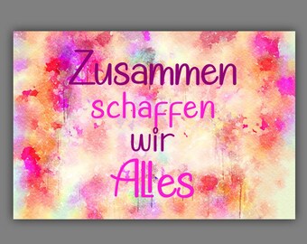 TOGETHER Wordpainting Typoart Graphic Fineart Giclee Print on Canvas Modern Wall Art Colorful Canvas Print with Text