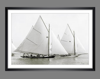 Ships sailing regatta yacht boat "Cat Spaw" 69 x 49 cm Vintage 1892 ART PRINT Poster framed maritime wall picture historical photography nautical