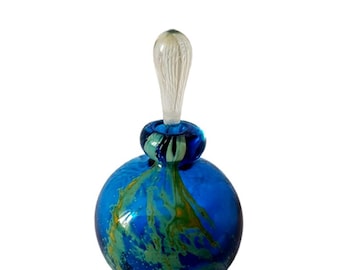 Mdina Glass Art Malta Vintage Round Perfume Bottle, 1970s - Sand and Sea Design - Rare Offer