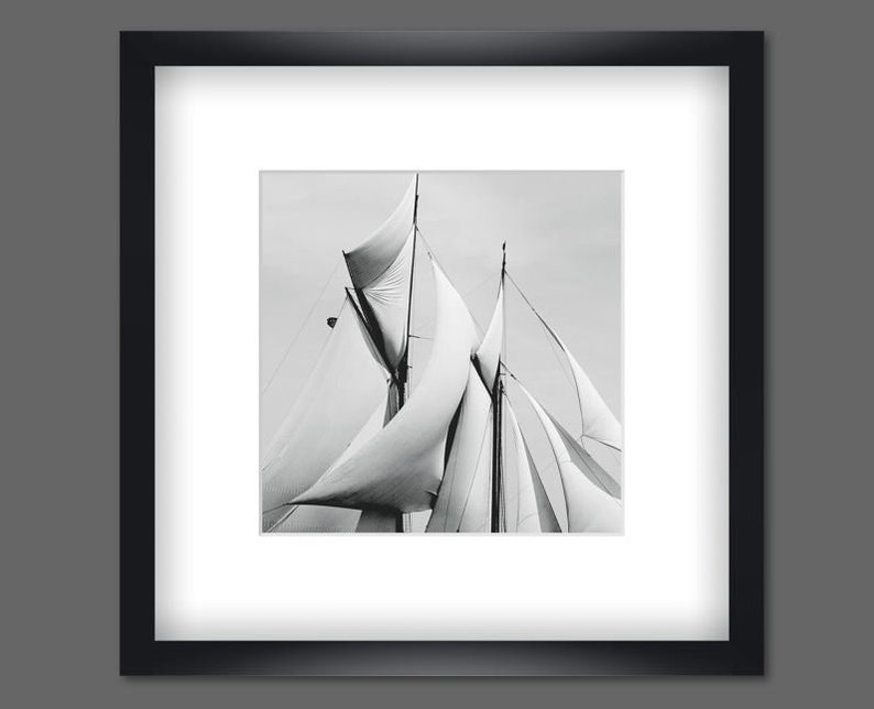 Old sails set of 3 framed 35 x 35 cm each black and white photography maritime art print picture wall vintage wall decoration image 3