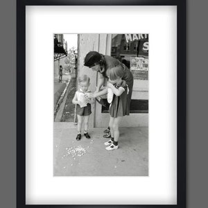 Popcorn children and mother ART PRINT Poster unframed historical black and white photography vintage art fine art print image 1