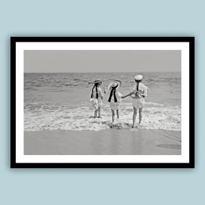 Children by the sea ART PRINT poster unframed maritime historical black and white photography vintage art picture wall decoration, gift for women image 1