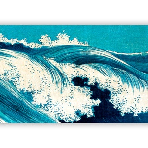 Leinwandbild Ocean Waves, Japanese Art, Abstrakt, Meer, Blau Weiß, Kunst, Holzschnitt um 1900, Großformat, Panorama Reproduktion Druck Bild 2