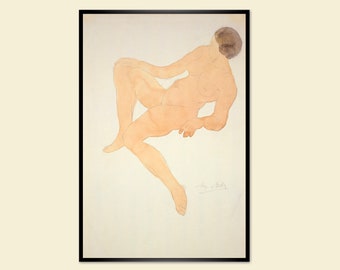 Stampa artistica nuda Poster Auguste Rodin - Figura di donna nuda seduta Vista frontale Immagine vintage ca.1897 - Pittura astratta - Arte francese