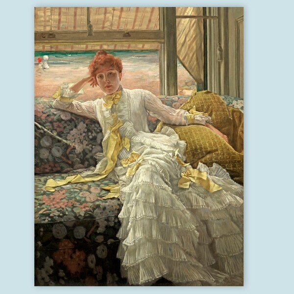 Romantik - Leinwandbild Sommer Portrait einer eleganten Frau am Meer Anno 1878 Vintage maritim Reproduktion James Tissot Frankreich