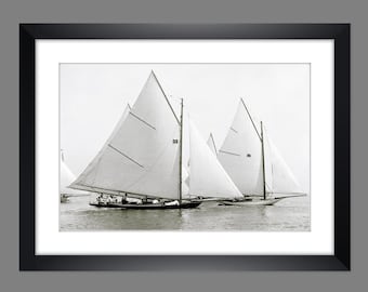 Ships sailing regatta yacht boat "Cat Spaw" 39 x 29 cm Vintage 1892 ART PRINT Poster framed maritime wall picture historical photography nautical