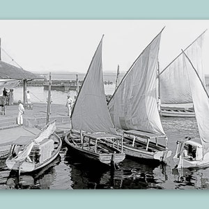 Sailboats in the harbor of San Juan around 1902 ART PRINT Historical black and white photography vintage fine art print maritime sea reflection image 4