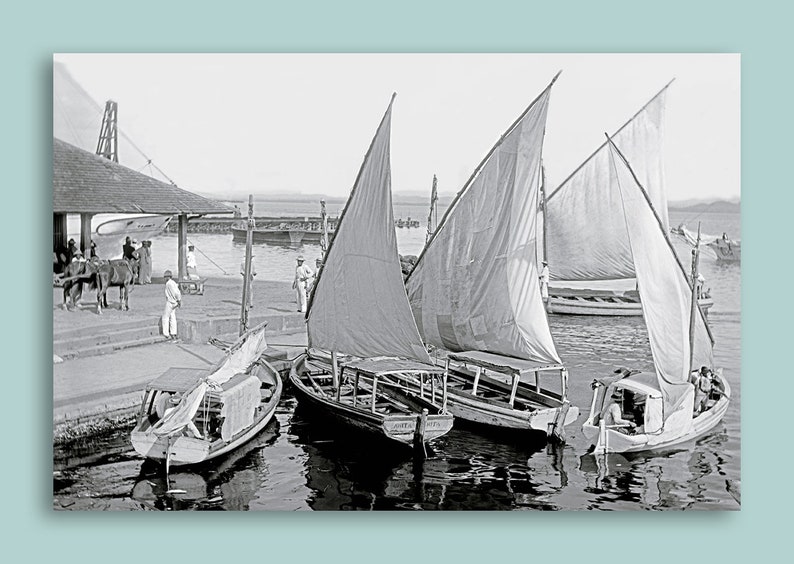 Sailboats in the harbor of San Juan around 1902 ART PRINT Historical black and white photography vintage fine art print maritime sea reflection image 4