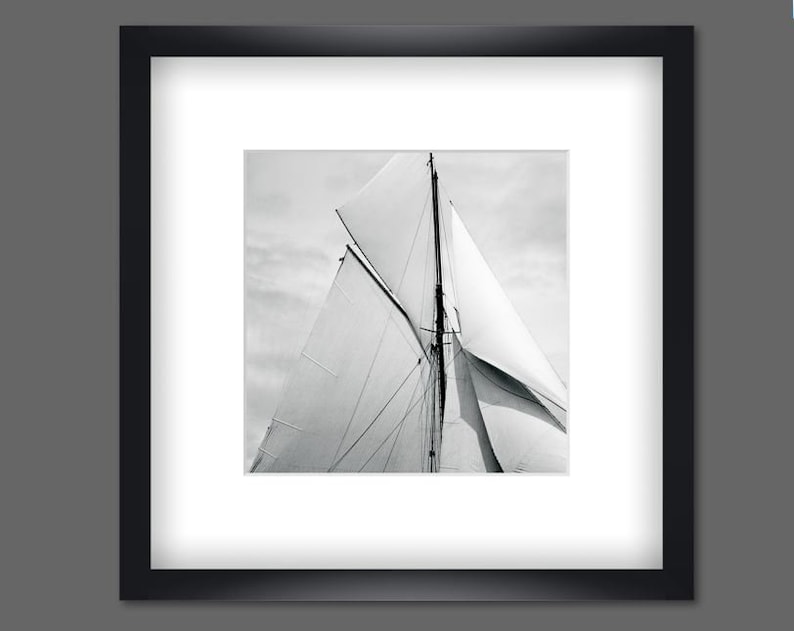 Old sails set of 3 framed 35 x 35 cm each black and white photography maritime art print picture wall vintage wall decoration image 5