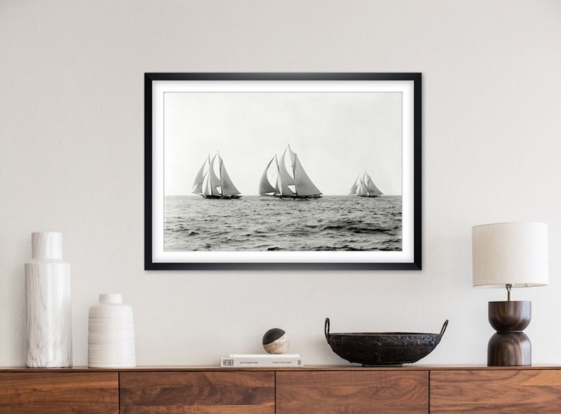 Elegance Sailing Regatta 1892 ART PRINT historical black and white photograph vintage sailboats sailing nautical maritime gifts image 1