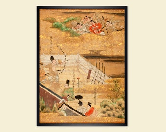 Antique Japanese Art Circa 1500 ART PRINT with Patina Reproduction Painting Samurai Fight in the Mountains Vintage Hand Scroll Gifts