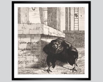 The Raven Etching circa 1860 ART PRINT Poster Vintage Wall Art Wall Decor Felix Bracquemond