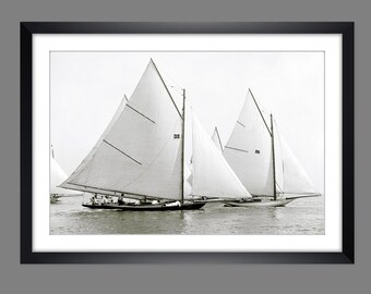 Ships sailing regatta yacht boat "Cat Spaw" 54 x 39 cm Vintage 1892 ART PRINT Poster framed maritime wall picture historical photography nautical
