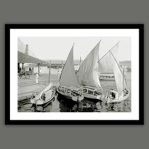 Sailboats in the harbor of San Juan around 1902 ART PRINT Historical black and white photography vintage fine art print maritime sea reflection image 1