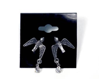 Antique Silver Swallow Stud Earrings