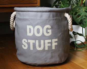 Grey Small Dog Stuff Bag, Toy Storage, Dog Basket, Toy Basket, The Huffing Dog, Dog Toy, Toy Box,