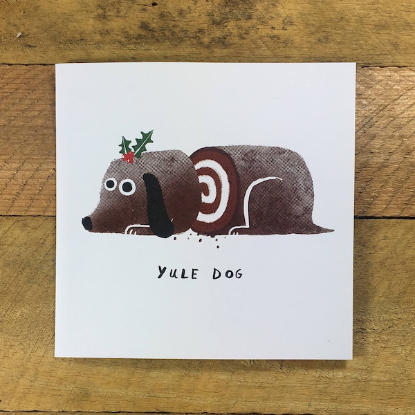 Geschnittene Yule Hund Weihnachtskarte, Lustige Weihnachtskarte, Yule Log, Lustiger Hund, Hundeliebhaber, Festlich, The Huffing Dog, John Bond