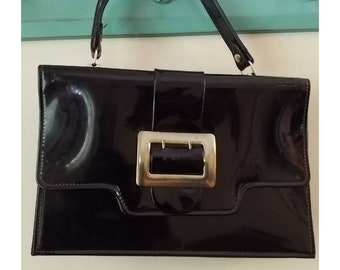 Vintage black patent leather purse handbag. Very unique.