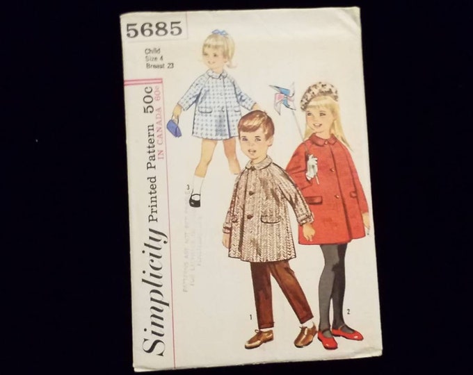 Vintage Simplicity child's coat sewing pattern size child 4