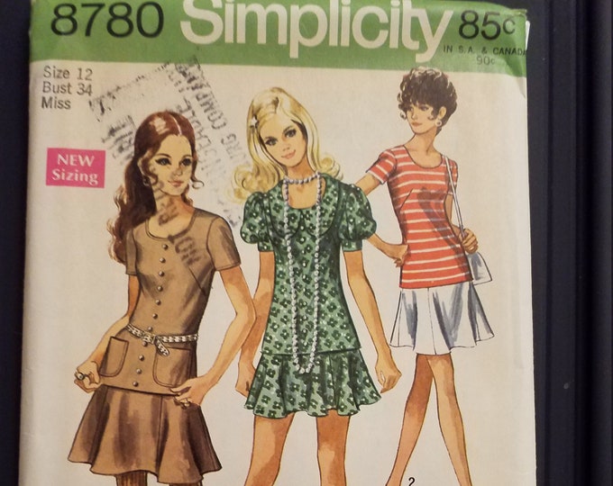 Vintage Simplicity mini dress sewing pattern size 12