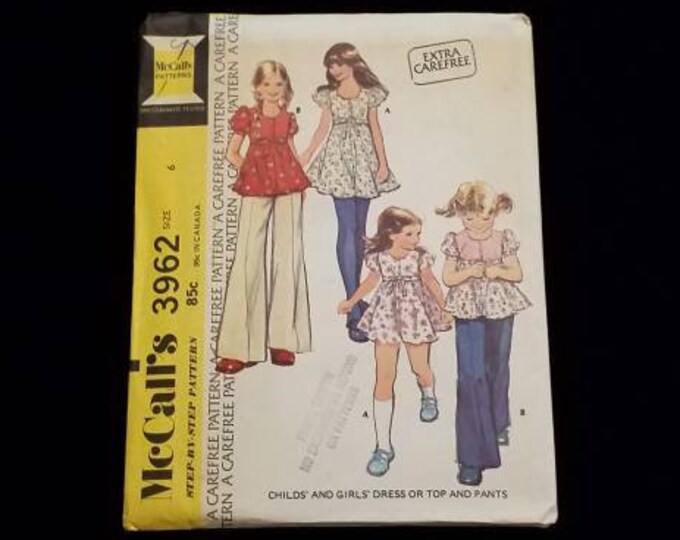 Vintage McCall's girls size 6 hippie style dress and pants sewing pattern