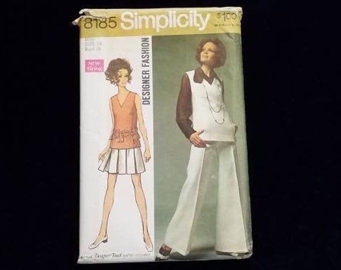 Vintage 1969 ladies tunic and bell bottoms sewing pattern size 14