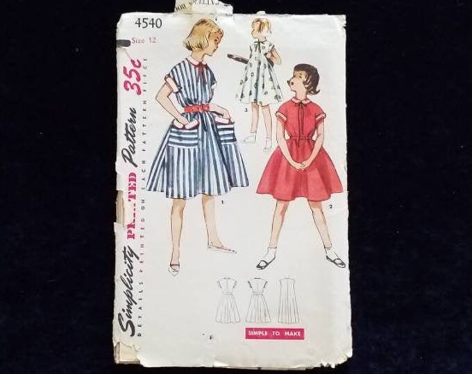 Vintage 1950's girls one piece jiffy dress sewing pattern