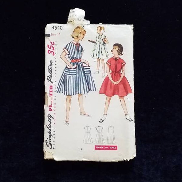 Vintage 1950's girls one piece jiffy dress sewing pattern