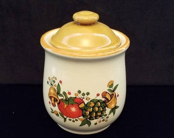 Small vintage mushroom and tomato canister jar.  Free Shipping