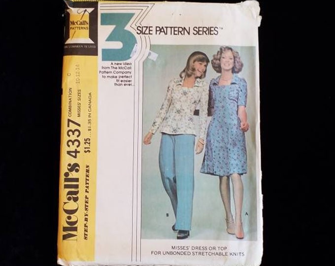 Vintage 1974 McCall's 4337. Shirt and dress pattern.  Uncut