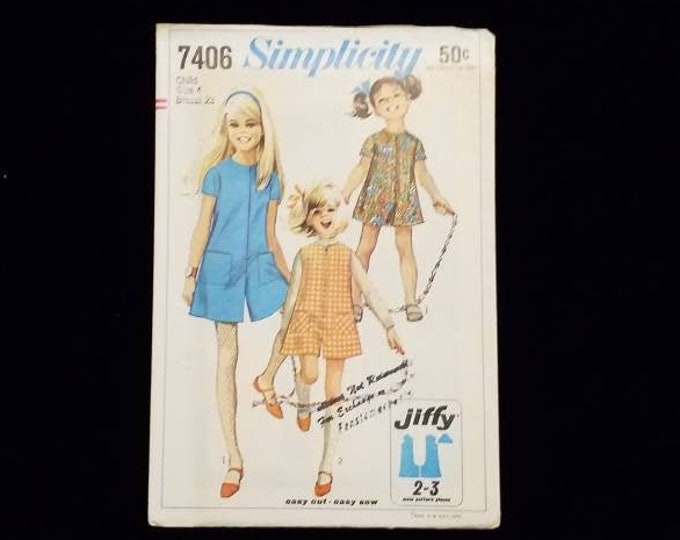 Vintage Simplicity girls pant dress romper jumpsuit playsuit sewing pattern size child 4