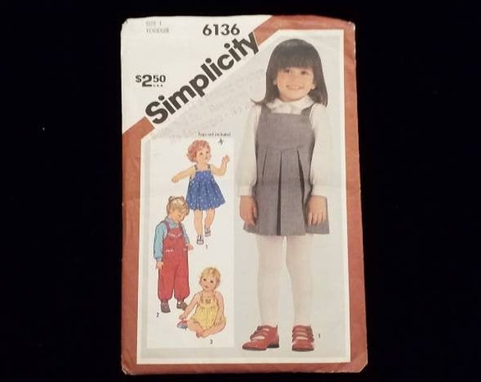 Vintage Simplicity girls size 1 toddler overall and jumper dress sewing pattern